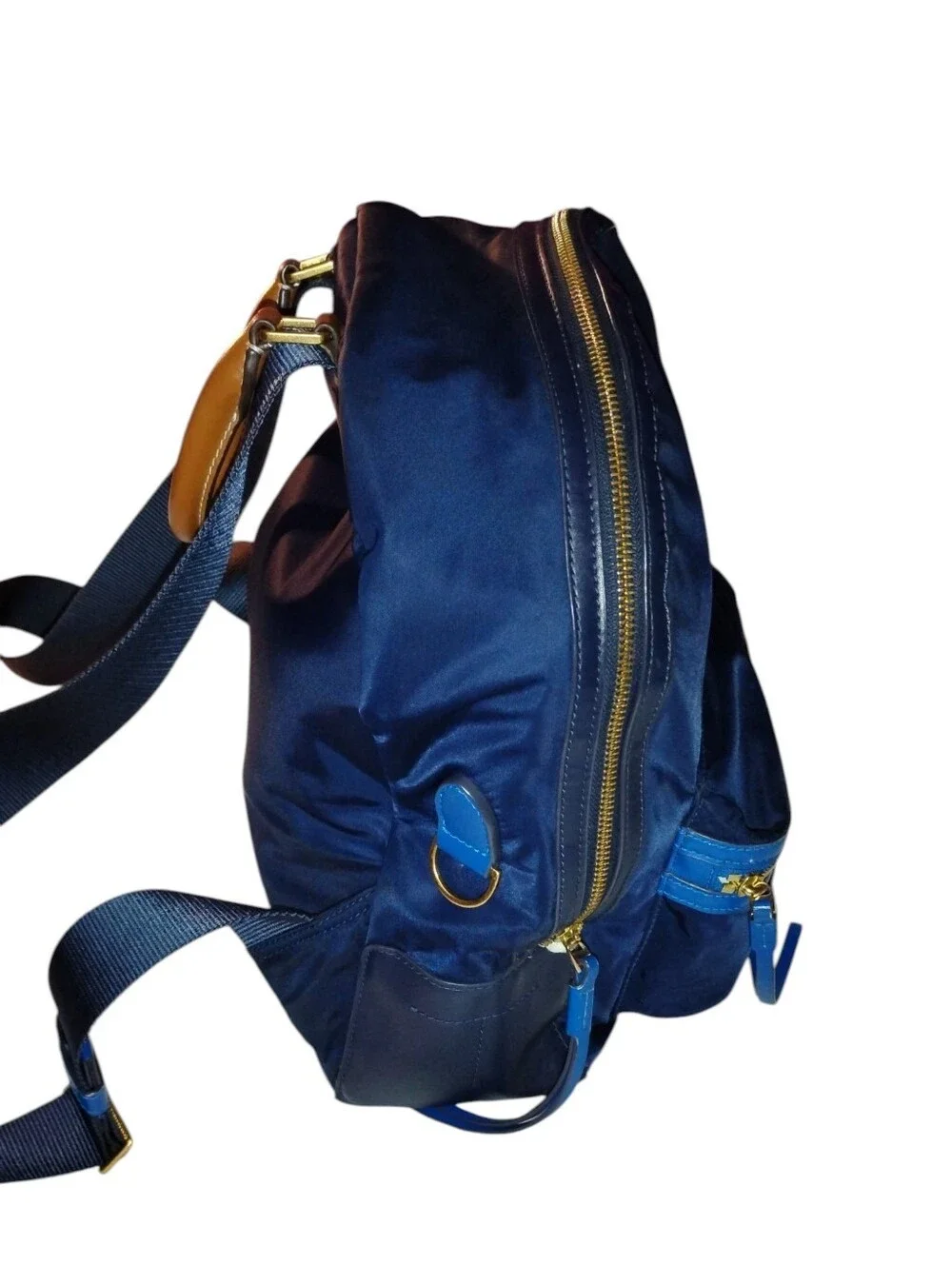 Tory Burch Perry Nylon Colorblock Zip Backpack in Royal Navy and Cobalt Blue.